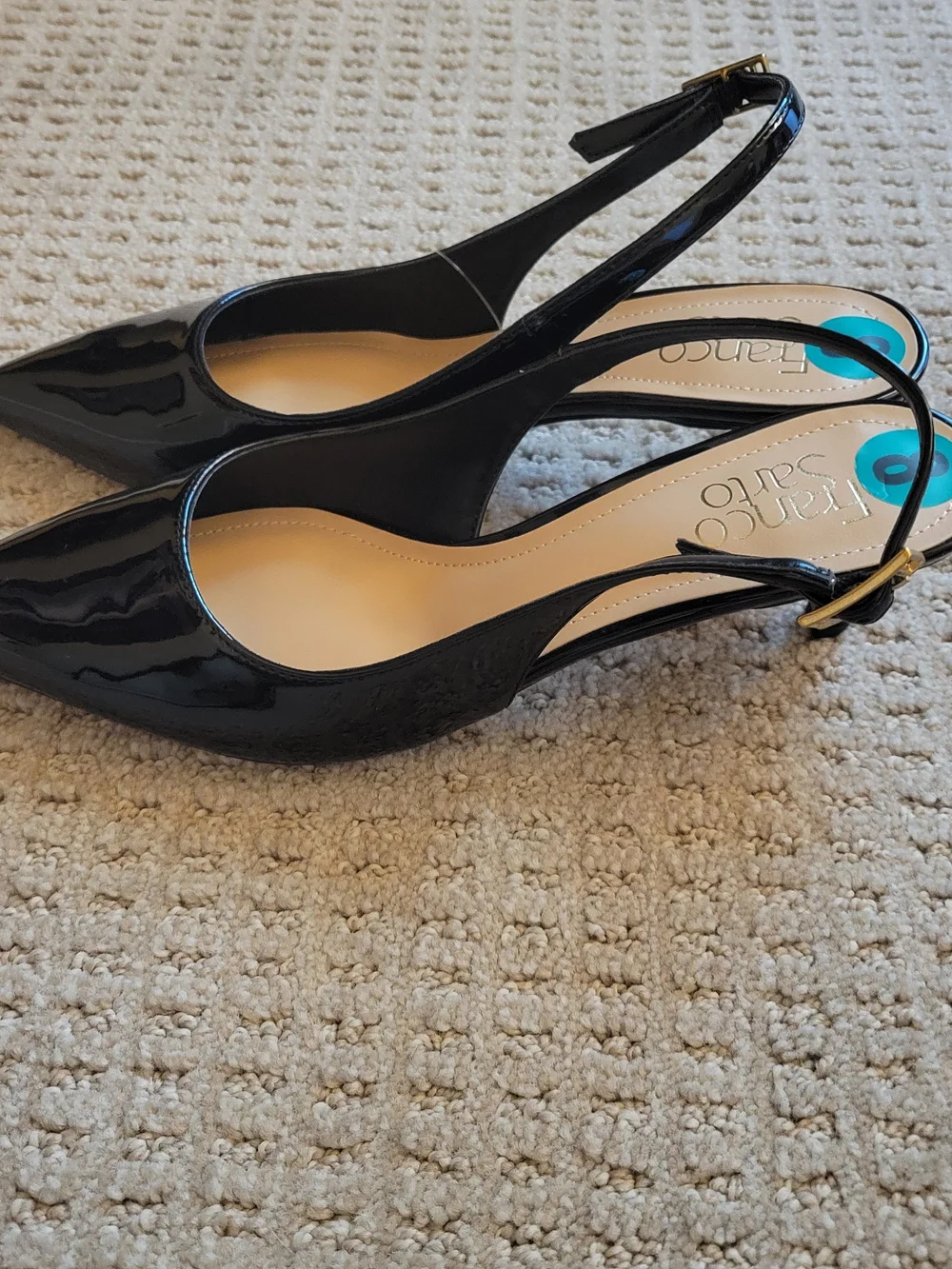 Franco Sarto Black Patent Pointed-Toe Slingback Kitten Heels - Picture 2 of 6